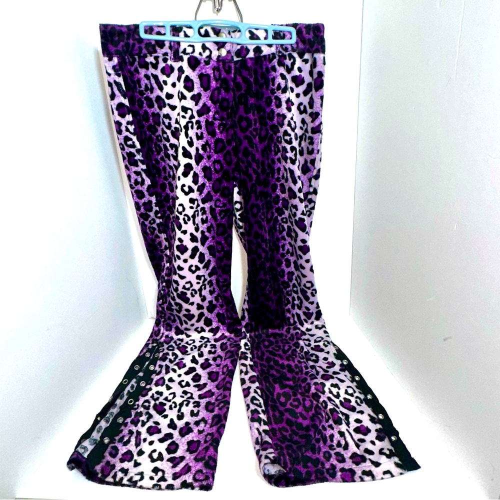 Purple leopard Lip Service velvet pants size 9 vintage Hot Topic lace up flares